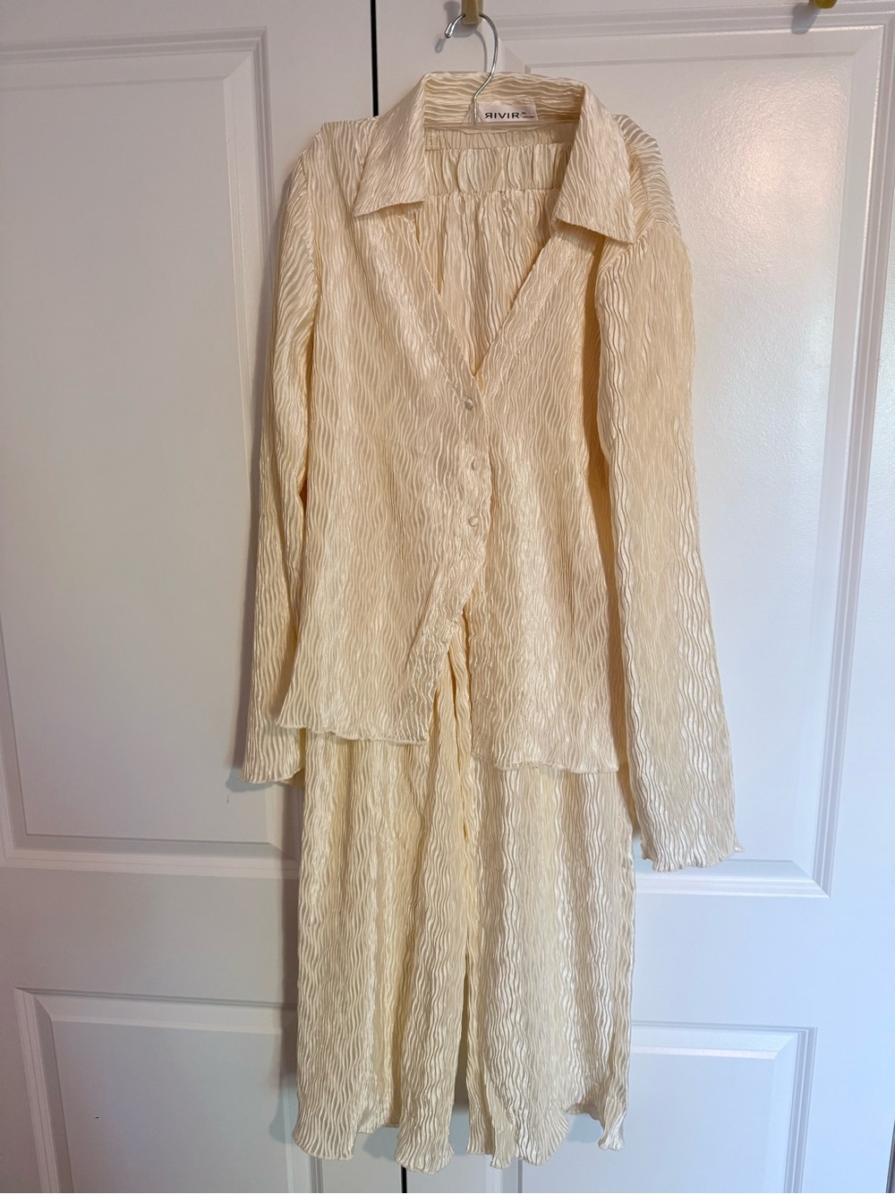 Silk-Blend Cream Wide Leg Jumpsuit by